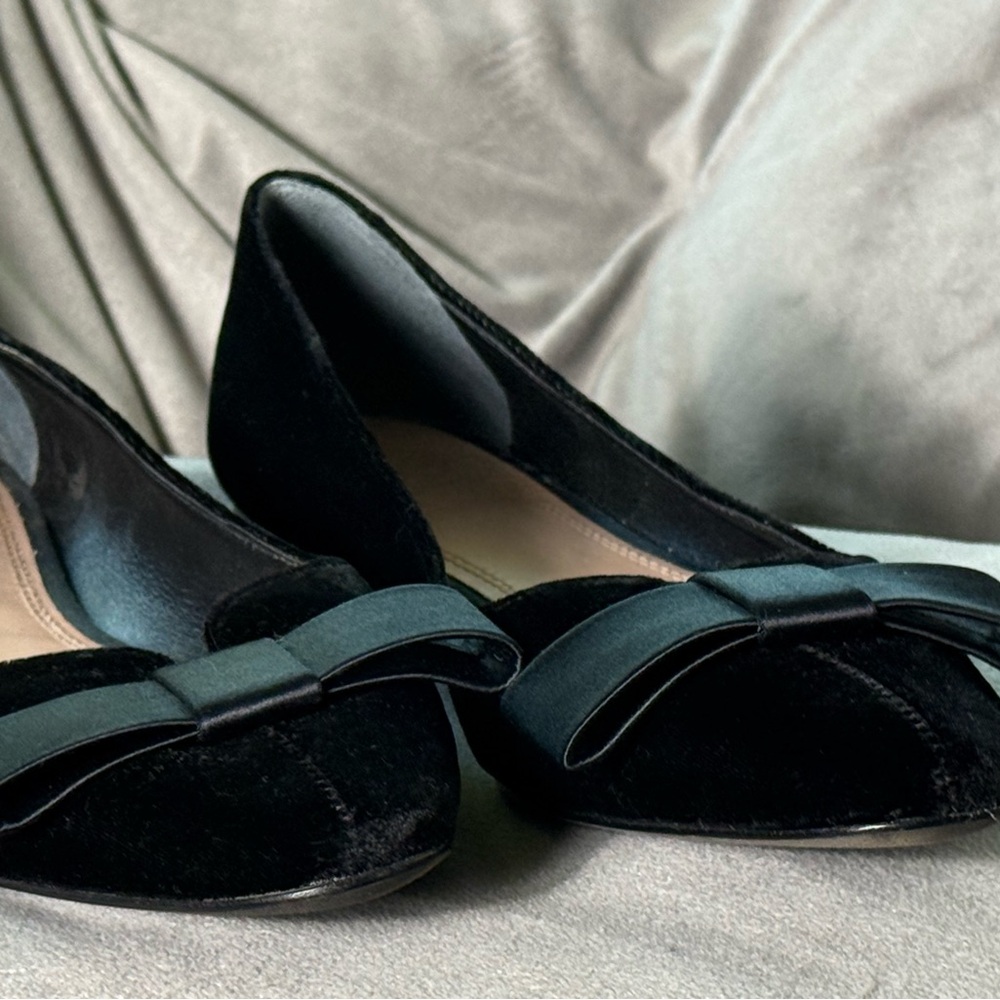 Tory Burch Black Velvet with Black Satin Bow Flats